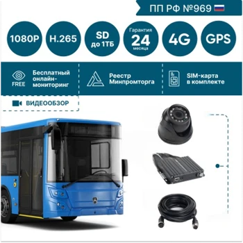 на 2 камеры для общественного транспорта NSCAR BUS201 FullHD_SD с опциями 4G+GPS/Глонасс
